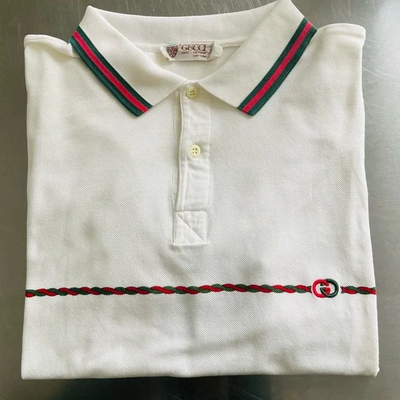 GUCCI Vintage White Polo Shirt With Classic Gucci Logo - Picture 8 of 11